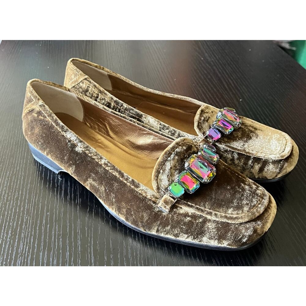 Stunning Claudia Ciuti Velvet Loafers with Faux Alexandrite Jeweled Accents